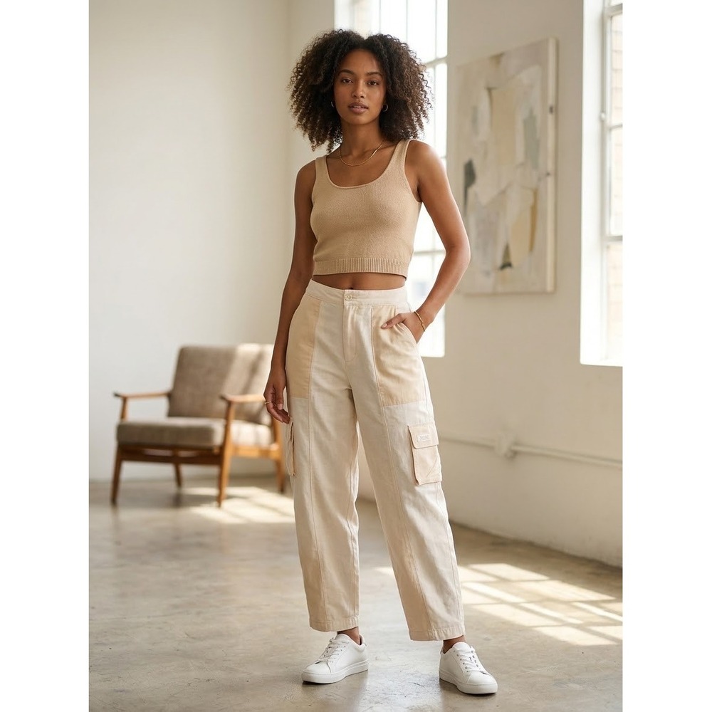 Adidas Adventure Women Off White Beige Ripstop Cargo Pants Size 10